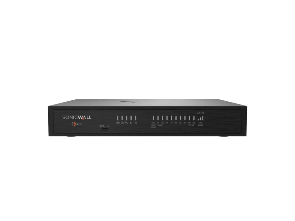 SONICWALL TZ480 TOTALSECURE ADVANCED EDITION 1YR, 8 x 1GbE Cu, 2x5G/2.5G/1G SFP+, Console Port (Micro-USB), 1 USB, AES (128, 192, 256-bit)/MD5, SHA-256, SHA-384, Suite B Cryptography, Route-based: VPN RIP, OSPF, BGP